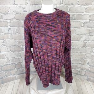 Vintage 80s  Multicolor Crew Neck Dad Grampa Cotton Sweater Mens Large Oversized